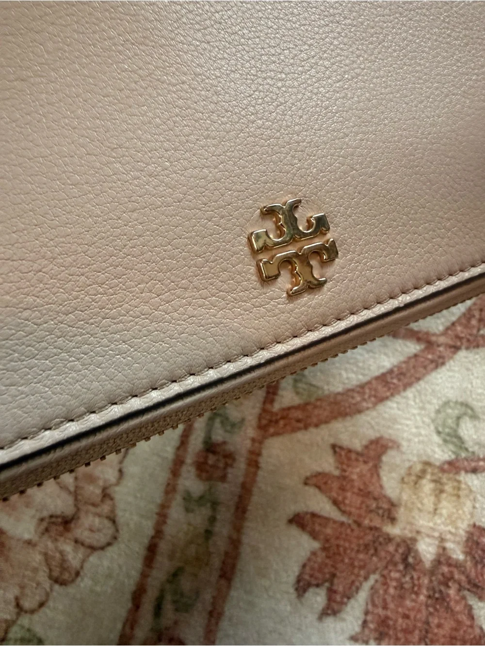 Tory Burch Pale Blush Zip Wallet with Gold Hardware